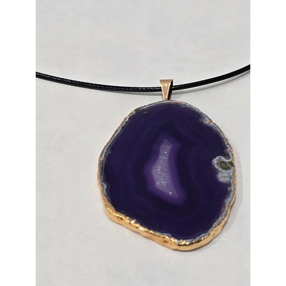 Purple Agate Slice Pendant Necklace | Natural Stone | Adjustable Cord - Picture 13 of 16